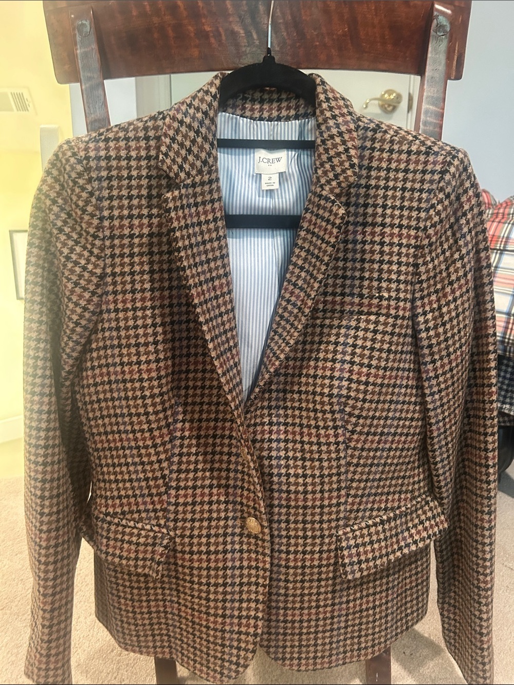J. Crew Factory Brown and Black Houndstooth Wool-Blend Blazer